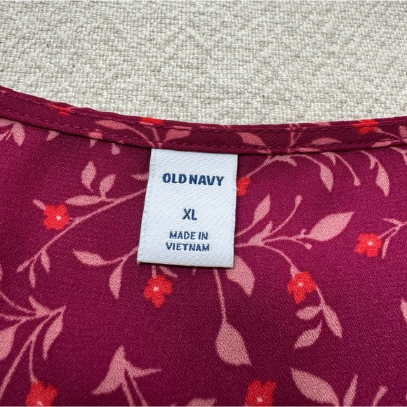 Old Navy Magenta Ditsy Floral Faux Wrap Georgette Ruffle Midi Dress XL - Picture 7 of 8